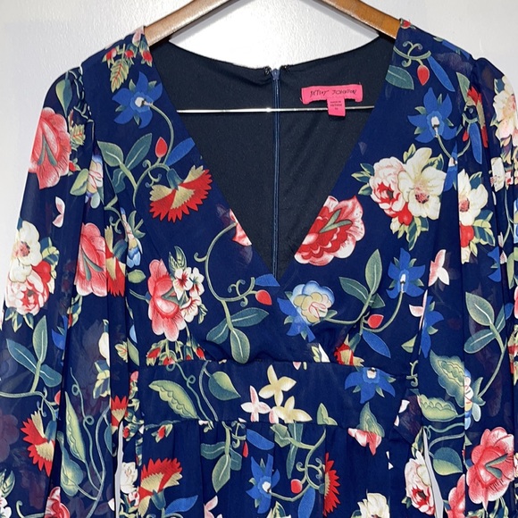 Betsey Johnson Black Bambi Floral Bell Sleeve Ruffle Dress Size 10 - Picture 2 of 9